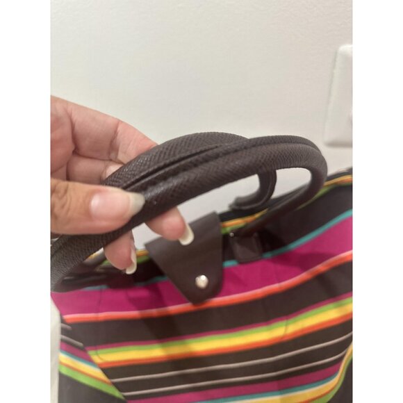 Striped Tote Bag Large Multicolor Zip Top Shoulder Handbag W/Pouch Le Pliage - Picture 5 of 11